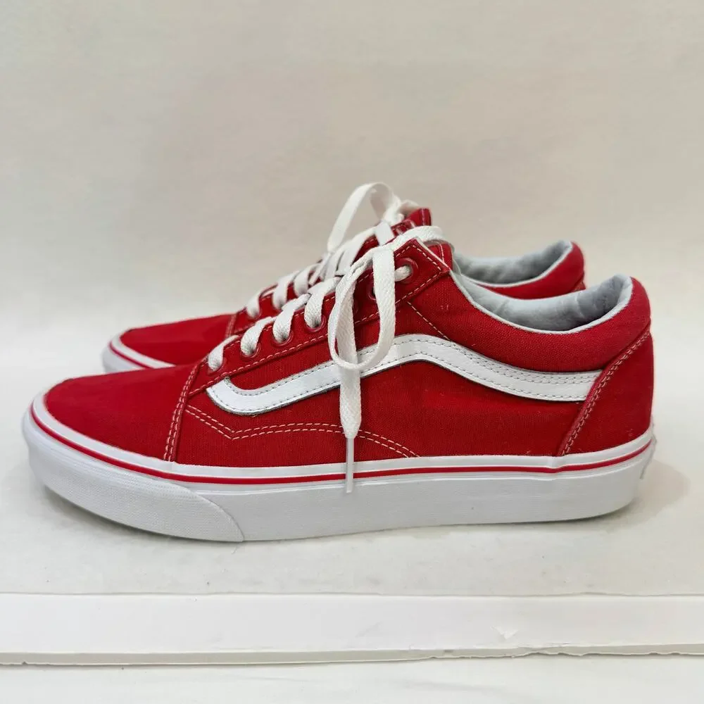 Vans Old Skool Red Low Top Sneakers Lace Up Canvas Skater Shoes Unisex M 7.5 W 9